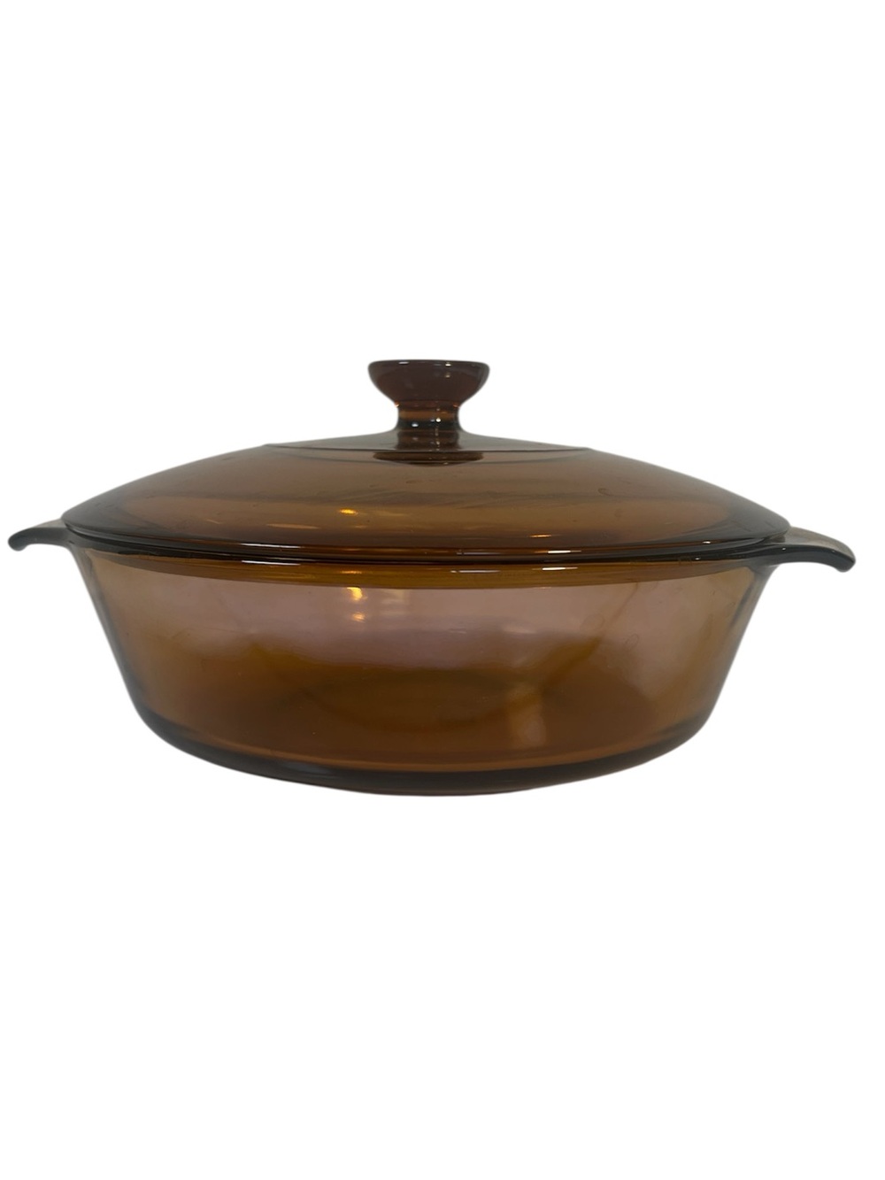 Vintage Anchor Hocking 1.5 Qt Rich Amber Glass Covered Casserole Dish.